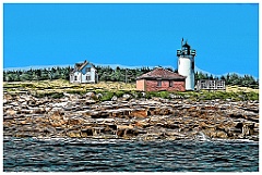 Great Duck Island Light On Rocky Shore -Digital Painting